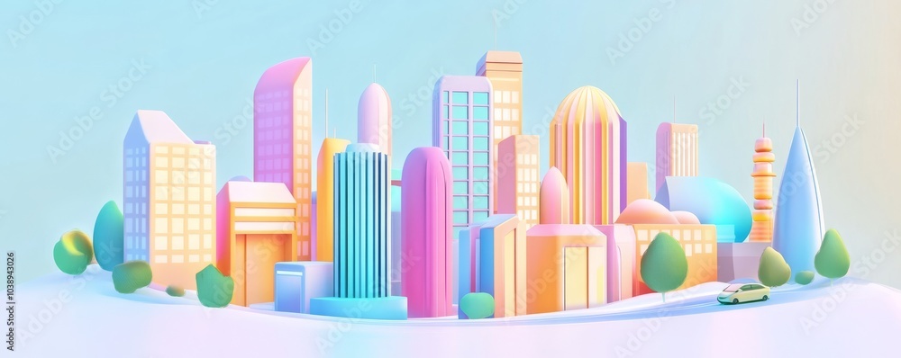 Colorful city skyline illustration featuring modern buildings, trees, and a soft pastel backdrop, perfect for urban designs. Colorful city skyline illustration featuring modern buildings, trees, and a soft pastel backdrop, perfect for urban designs.