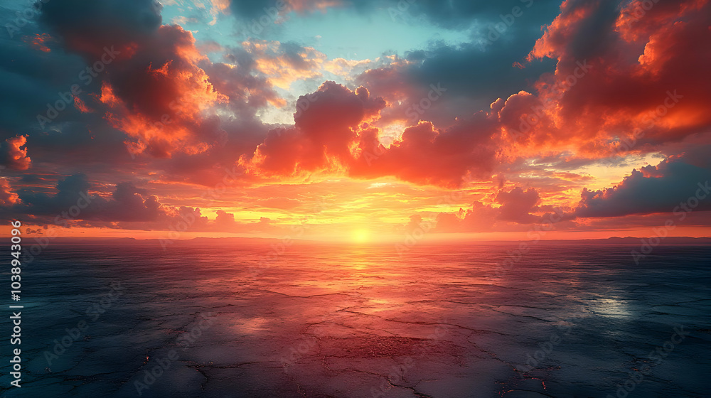 Sunset Sky with Dramatic Clouds and Cracked Surface 3D Illustration Sunset Sky with Dramatic Clouds and Cracked Surface 3D Illustration