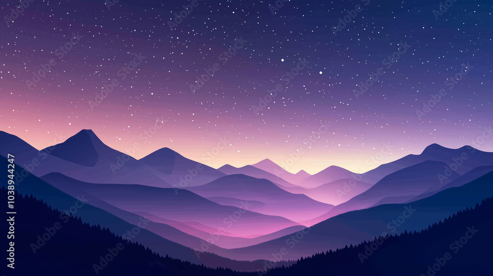 A starry night sky above a quiet mountain range, Natural, modern style A starry night sky above a quiet mountain range, Natural, modern style
