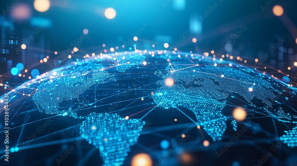 Fototapeta premium Digital Globe with Interconnected Network of Bright Blue Lights
