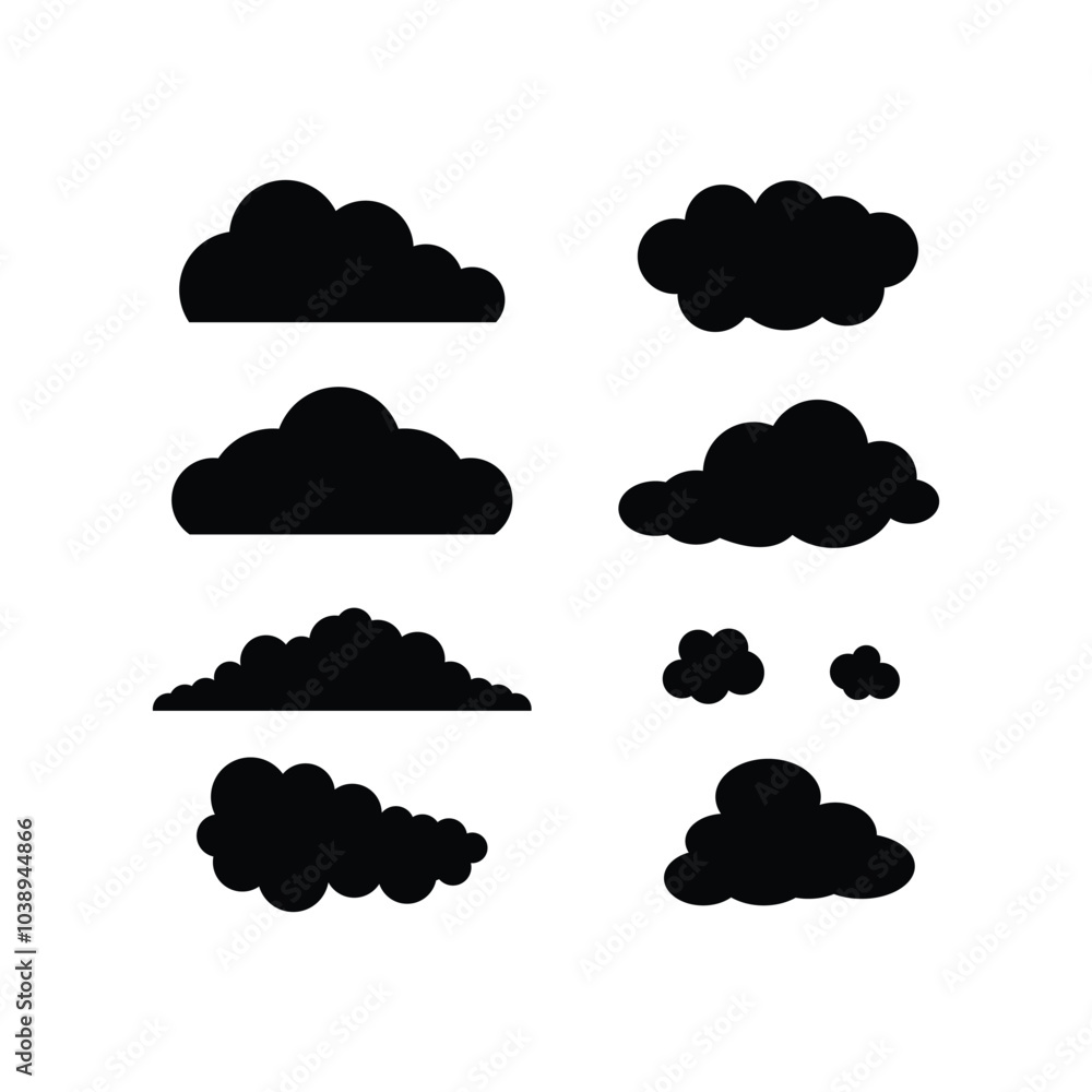 Set of Cloud Silhouettes in Various Shapes and Styles Set of Cloud Silhouettes in Various Shapes and Styles