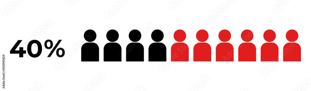 People icon graphic vector, black and red man pictogram concept, 40% people infographic percent People icon graphic vector, black and red man pictogram concept, 40% people infographic percent