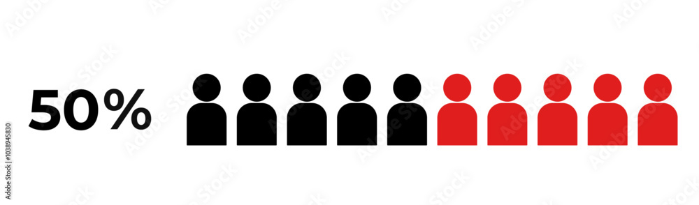 50% infographic percent. People icon graphic vector, black man pictogram concept, people infographic percentage chart on white background 50% infographic percent. People icon graphic vector, black man pictogram concept, people infographic percentage chart on white background