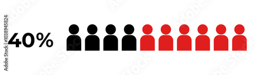People icon graphic vector, black and red man pictogram concept, 40% people infographic percent