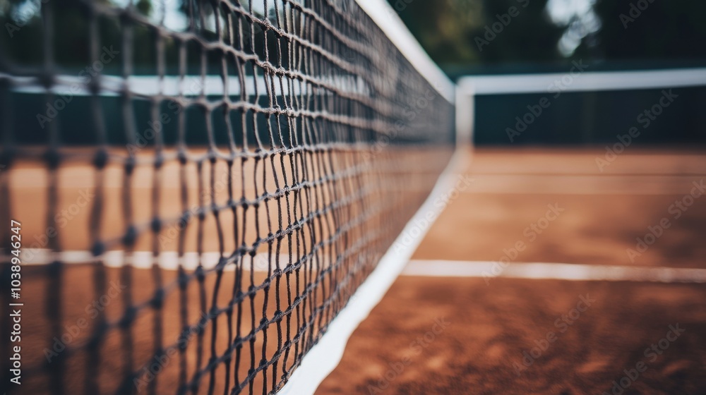 A tennis court with a focus on the net and court markings, outdoor setting with natural light, Vibrant style A tennis court with a focus on the net and court markings, outdoor setting with natural light, Vibrant style