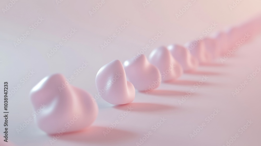 Soft pink shapes arranged in a line, creating a minimalist and soothing visual effect for artistic or commercial use. Soft pink shapes arranged in a line, creating a minimalist and soothing visual effect for artistic or commercial use.