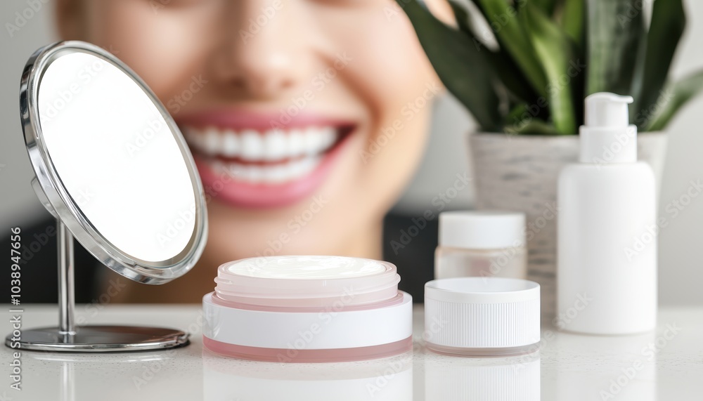 Tooth whitening kit on a bathroom counter, with detailed instructions and a mirror reflecting a person s bright smile Tooth whitening kit on a bathroom counter, with detailed instructions and a mirror reflecting a person s bright smile