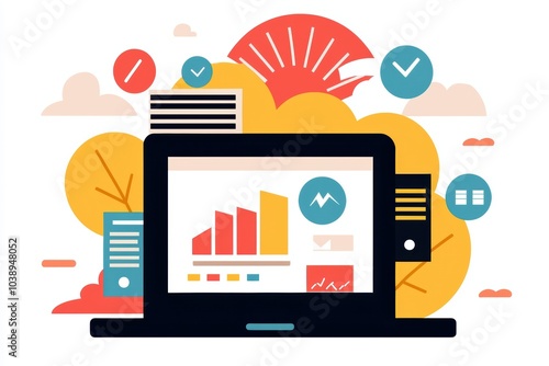 Wallpaper Mural Website speed optimization scene showing a laptop running performance tests, surrounded by server icons and improvement suggestions Torontodigital.ca