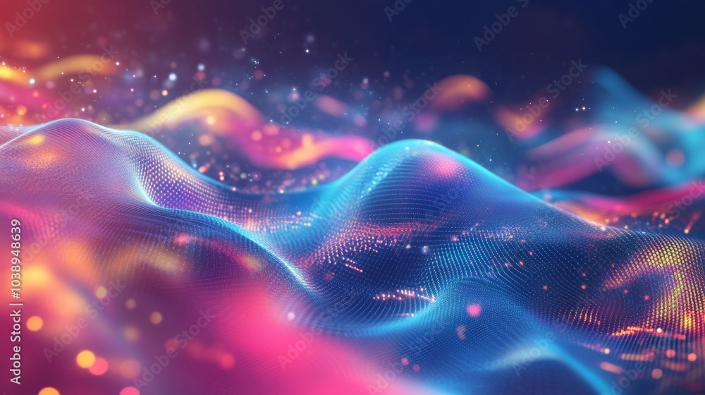 Vibrant abstract background showcasing flowing waves of color with sparkles, creating a mesmerizing visual experience. Vibrant abstract background showcasing flowing waves of color with sparkles, creating a mesmerizing visual experience.