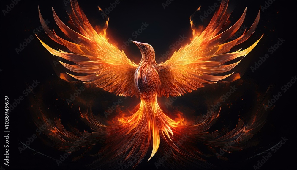 Fototapeta premium A bird of fire with spread wings