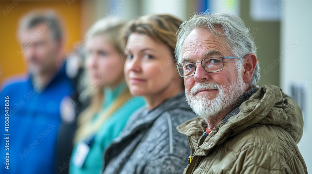 Group of diverse individuals standing in a line, showcasing different expressions and backgrounds. Group of diverse individuals standing in a line, showcasing different expressions and backgrounds.