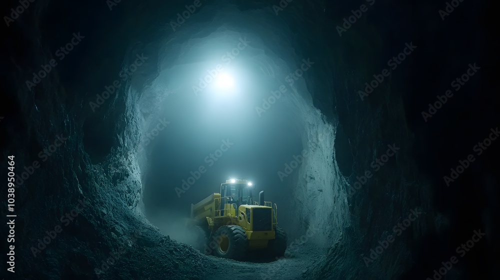 Deep Underground Mining Operation with Heavy Machinery: Showcasing Industrial Power in Resource Extraction. Deep Underground Mining Operation with Heavy Machinery: Showcasing Industrial Power in Resource Extraction.
