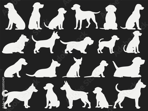 Diverse dog breed silhouettes in a clean, minimalist style