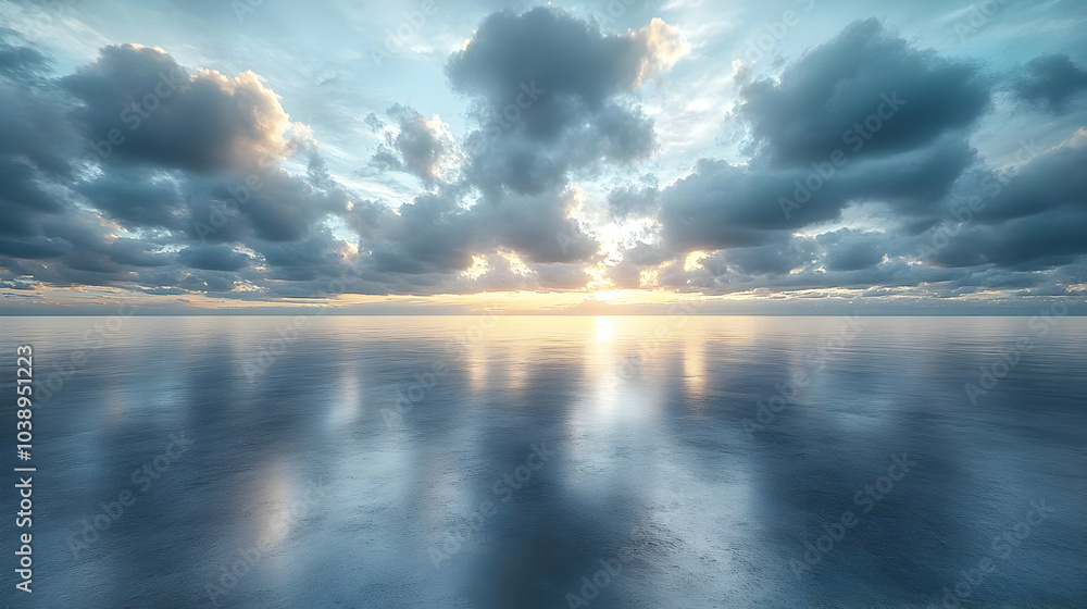 Naklejka premium Calm Water Sunset Cloudscape - Realistic Image
