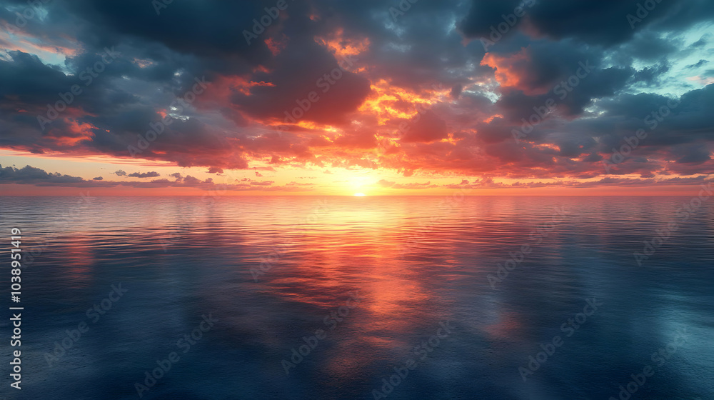 Ocean Sunset with Dramatic Clouds - Landscape Image Ocean Sunset with Dramatic Clouds - Landscape Image