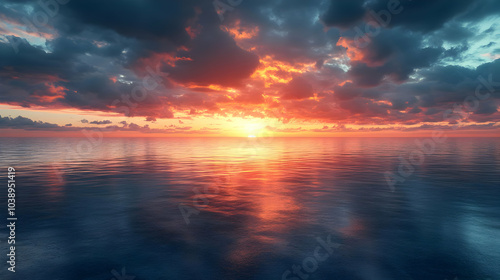 Ocean Sunset with Dramatic Clouds - Landscape Image