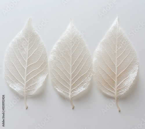 Delicate white leaves arranged symmetrically on a light background for artistic display photo