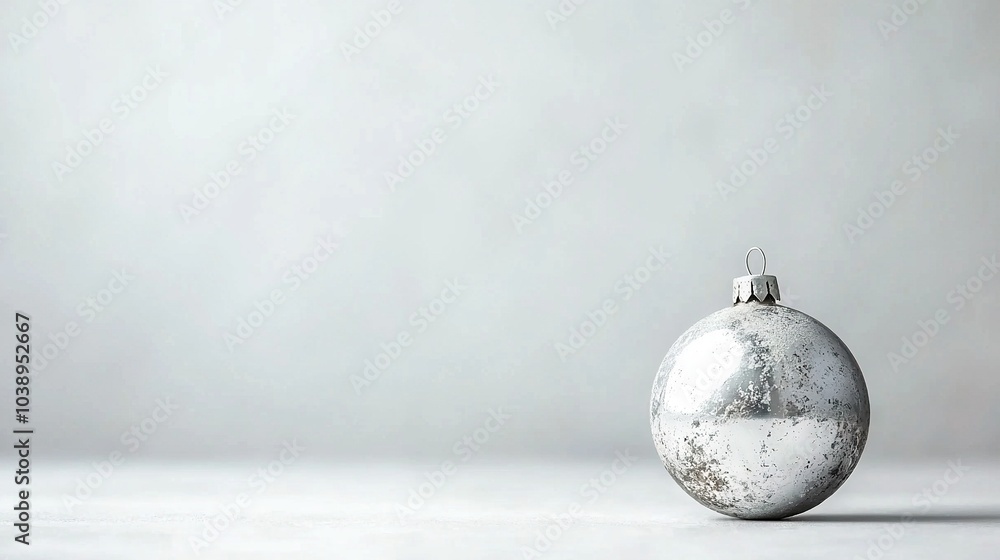 A silver ornament rests atop a table adjacent to white and light grey walls A silver ornament rests atop a table adjacent to white and light grey walls