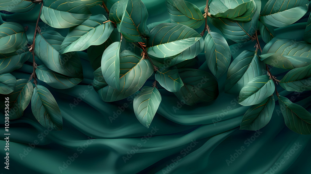 Abstract Green Leaf and Silk Background Illustration Abstract Green Leaf and Silk Background Illustration