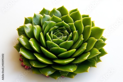 Sempervivum rosette represented in minimalist style, with geometric green and pink shapes arranged in a spiral