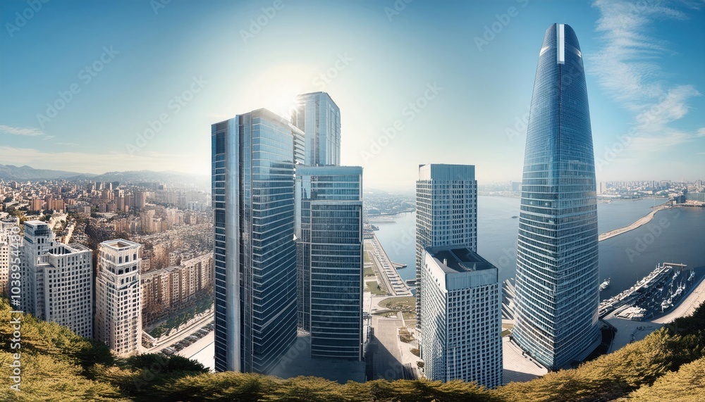 Obraz premium Architect's Perspective: Office Buildings in the Business District