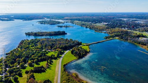 Bird eye view of St. Laurent River at Long Sault Parkway photo