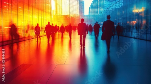 Abstract motion blur image of business people crowd walking at corporate office