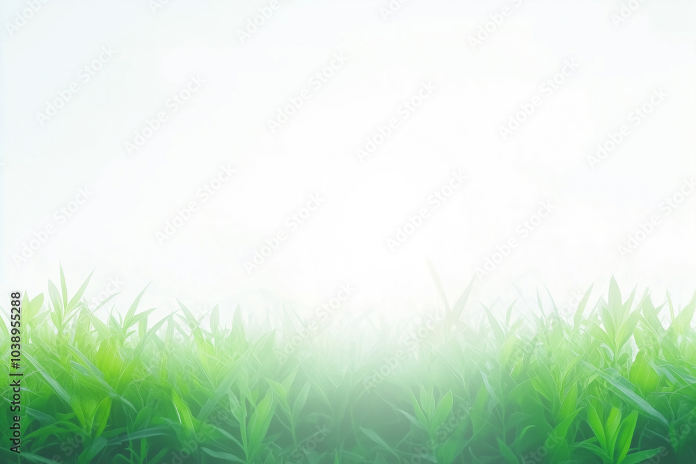 Obraz premium A clean bright background with the glare of sunlight providing copy space with fresh grass on the bottom.