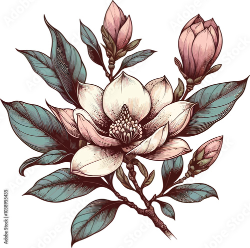 Poppy, Hibiscus, Geranium, Magnolia, Chrysanthemum, Jasmine, Marigold flower illustration art