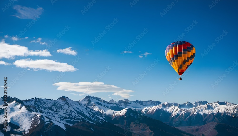 A Hot Air Balloon flying over the mountains A Hot Air Balloon flying over the mountains