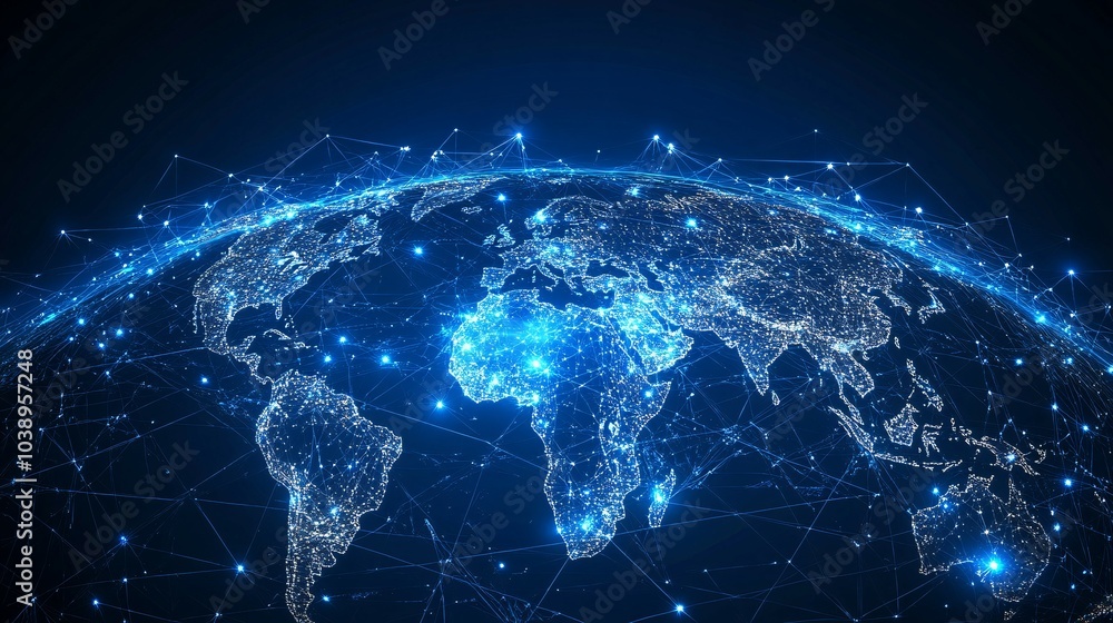 A Blue, Networked Globe with Illuminated Continents A Blue, Networked Globe with Illuminated Continents