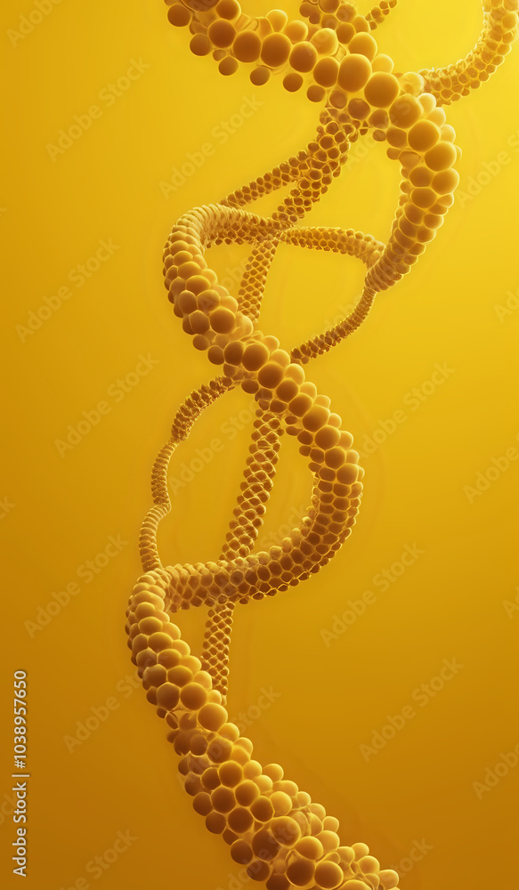 Holographic rendering of a DNA chromosomes representing digital, high-tech advances in medicine and human health in yellow tones. Holographic rendering of a DNA chromosomes representing digital, high-tech advances in medicine and human health in yellow tones.