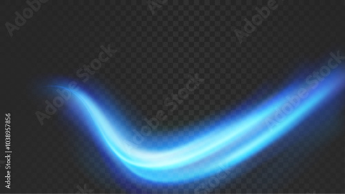 Bright blue halo soft speed transparent swoosh futuristic neon lines. Abstract dynamic rapid bandwidth transparent stream over black background. Vector illustration