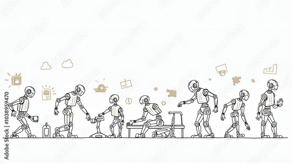 Robots in Action: Illustrating AI Evolution Against Minimal Background Robots in Action: Illustrating AI Evolution Against Minimal Background