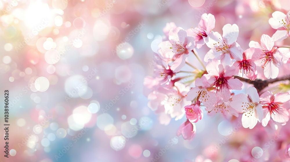 A clear depiction of a pink flower on a tree with gentle light emanating from its core A clear depiction of a pink flower on a tree with gentle light emanating from its core