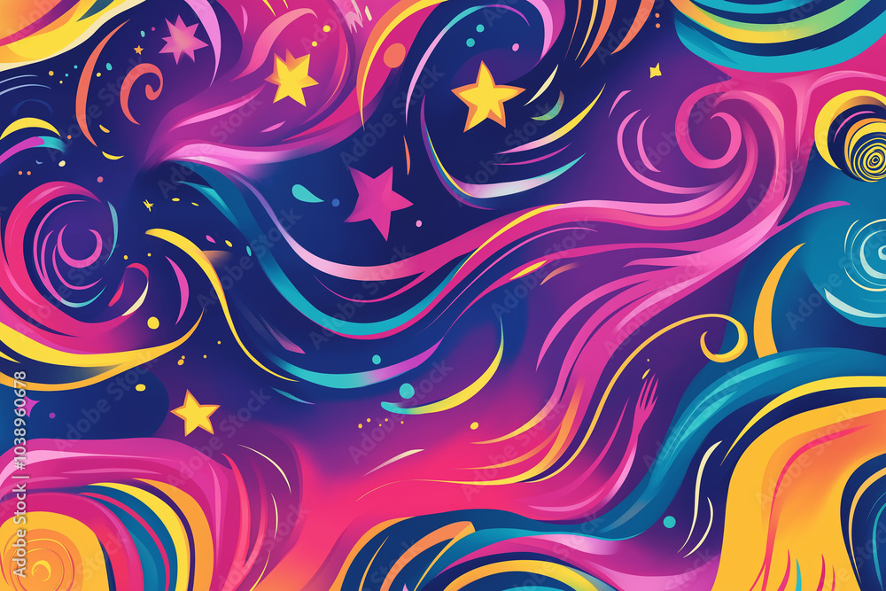 Cosmic Dance of Colors: A Vibrant Galaxy of Swirling Stars and Neon Dreams Cosmic Dance of Colors: A Vibrant Galaxy of Swirling Stars and Neon Dreams