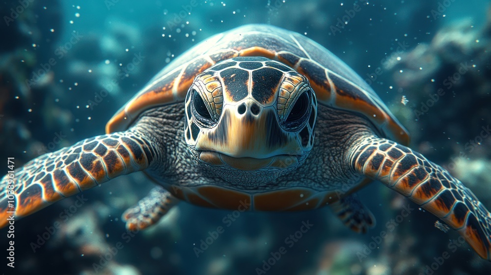 Sea Turtle Swimming Gracefully Through a Vibrant Coral Reef in Crystal Clear Waters Sea Turtle Swimming Gracefully Through a Vibrant Coral Reef in Crystal Clear Waters