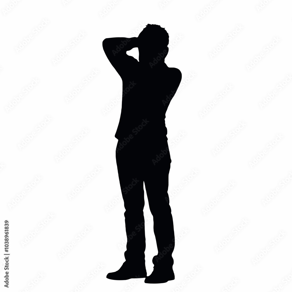 Fototapeta premium A silhouette of a person standing with their hands covering their face
