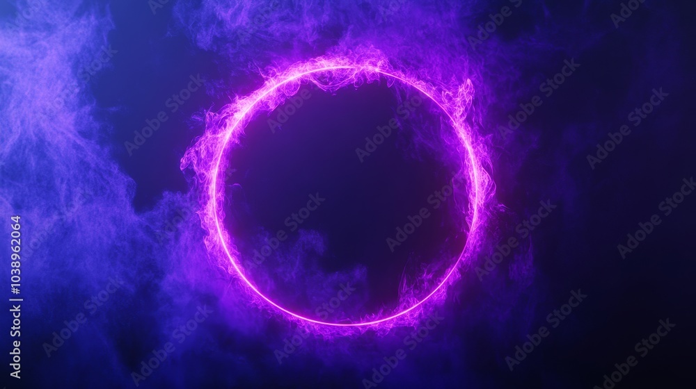 Glowing purple neon circle. Dark background Glowing purple neon circle. Dark background