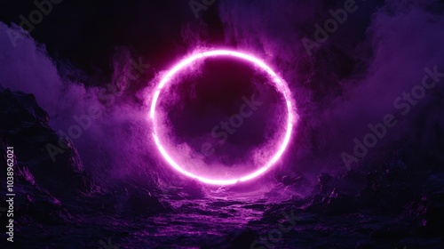 Glowing purple neon circle. Dark background