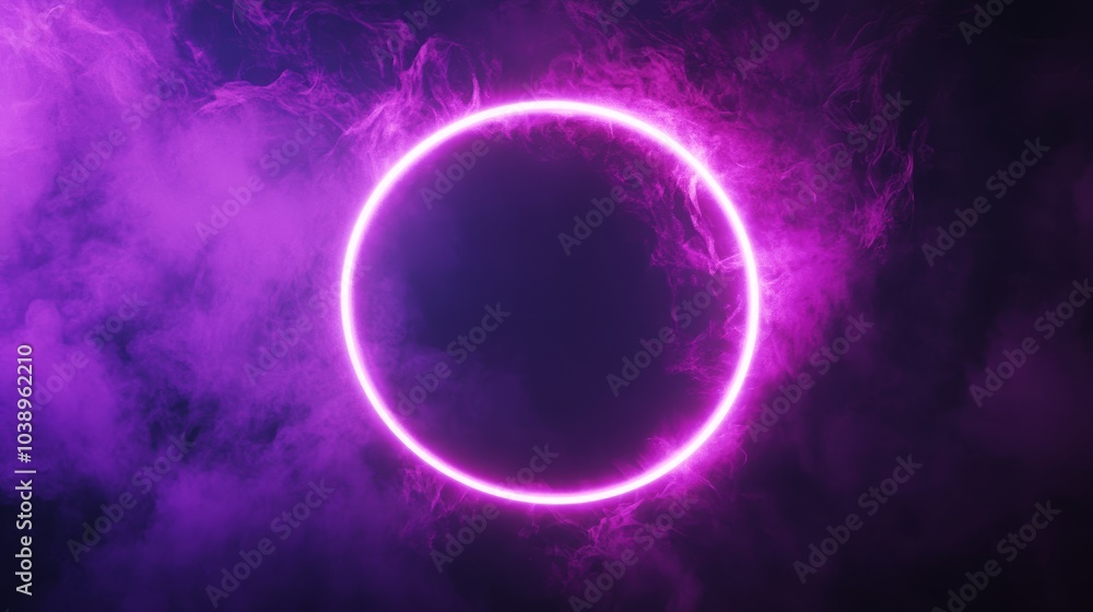 Glowing purple neon circle. Dark background Glowing purple neon circle. Dark background