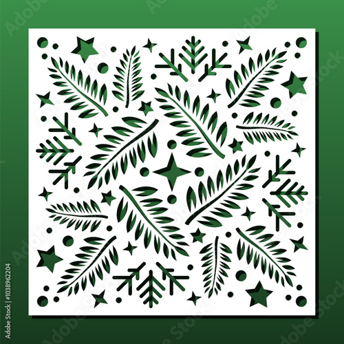 Laser cut Panel, stencil for CNC cutting, Christmas snowflake abstract pattern. Room screen, coaster, home interior wall art, engraving, card background. Vector illustration