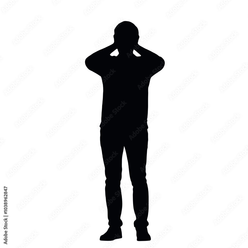 A silhouette of a person standing with their hands covering their face A silhouette of a person standing with their hands covering their face