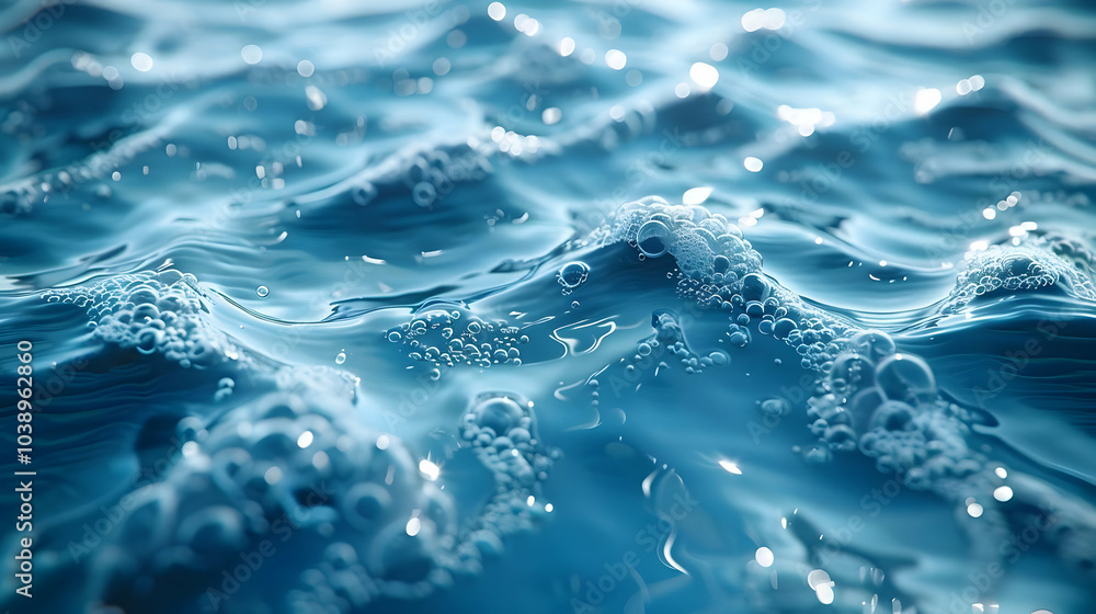 Water Texture with Bubbles, Close Up, Blue, 3D Rendering Water Texture with Bubbles, Close Up, Blue, 3D Rendering