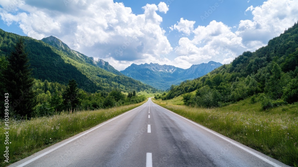 Asphalt Road Through Mountain Valley Asphalt Road Through Mountain Valley