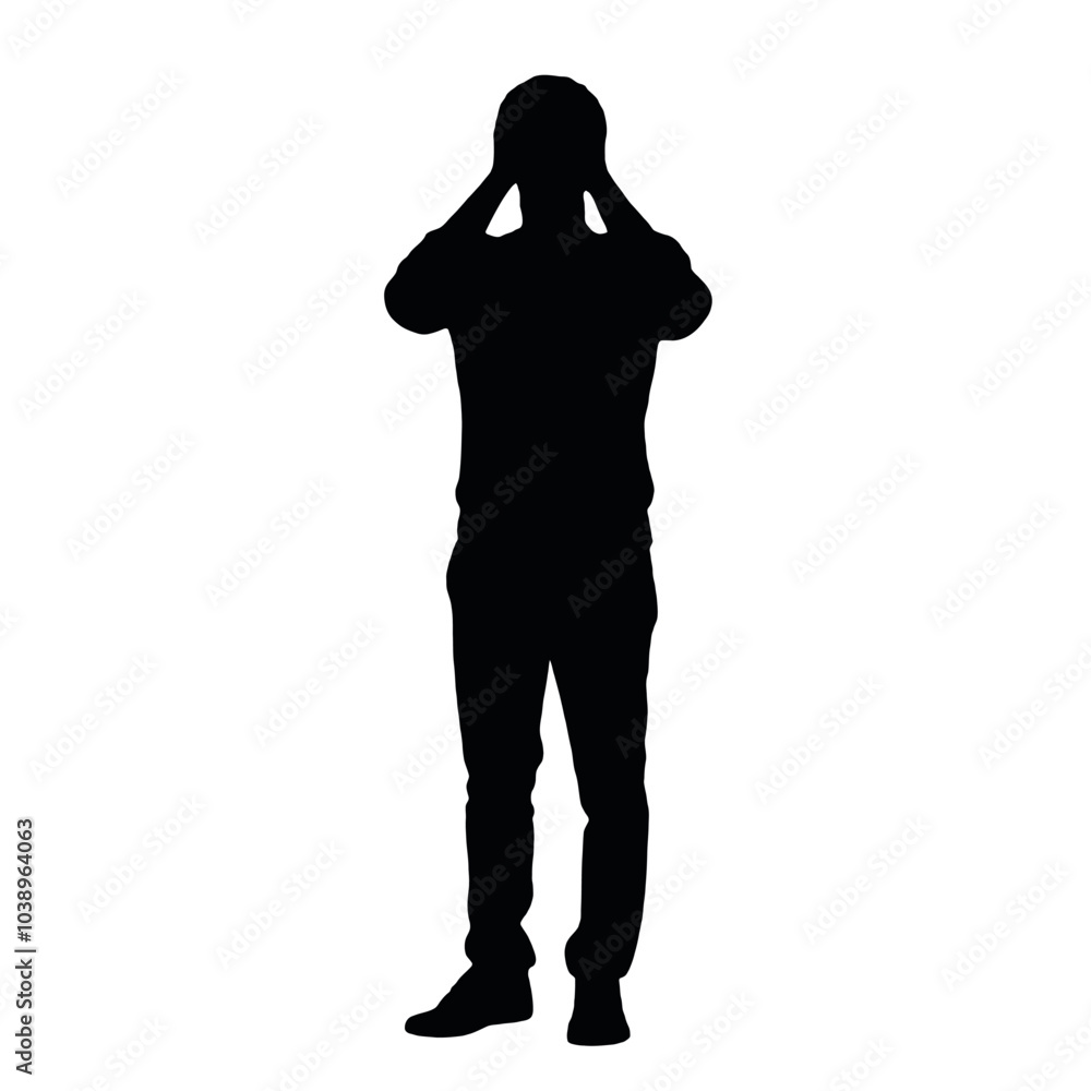 A silhouette of a person standing with their hands covering their face A silhouette of a person standing with their hands covering their face