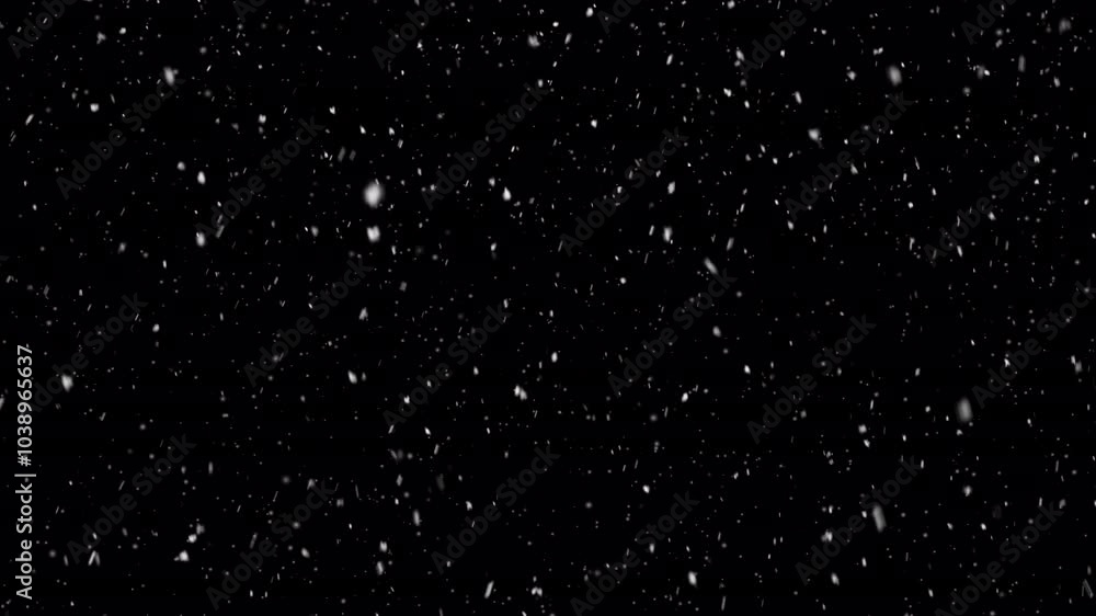 Winter snow overlay. Isolated falling snow animation - transparent background. Seamless loop, alpha channel. 
