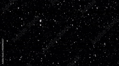 Winter snow overlay. Isolated falling snow animation - transparent background. Seamless loop, alpha channel. 
