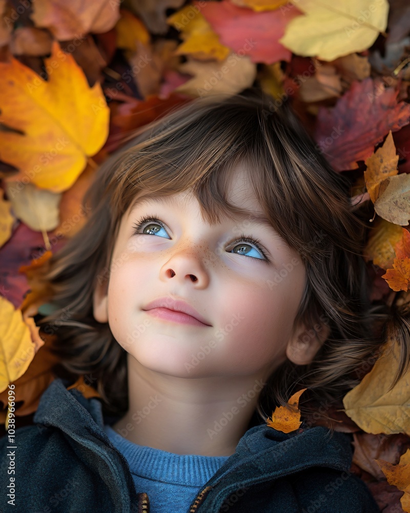 Portrait of a little girl in autumn leaves Portrait of a little girl in autumn leaves