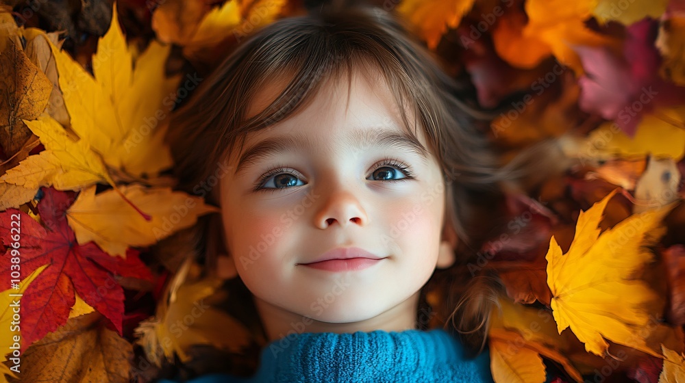 Portrait of a little girl in autumn leaves Portrait of a little girl in autumn leaves